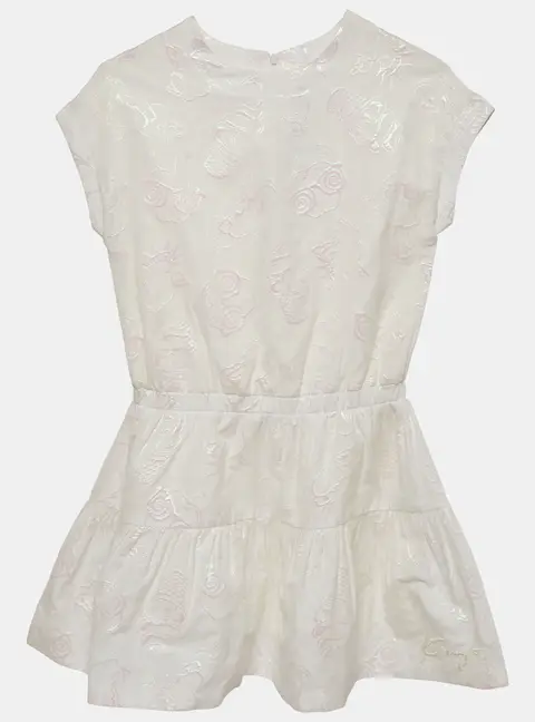 Kenzo White Lurex Jacquard Flounce Dress 10 Yrs