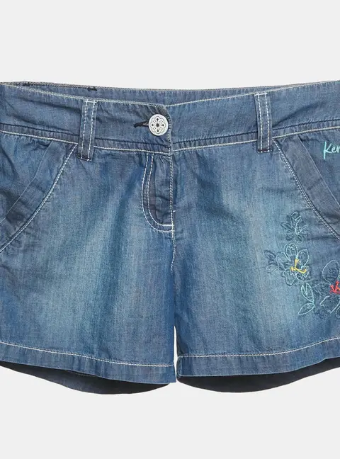 Kenzo Blue Floral Embroidered Denim Shorts 10 Yrs