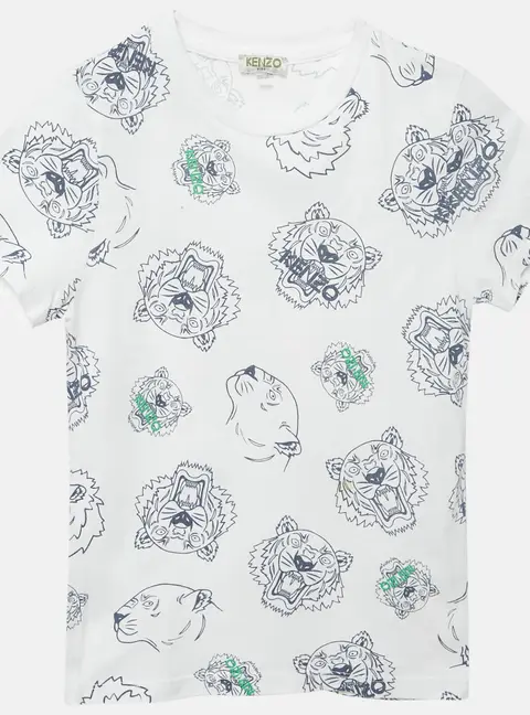 Kenzo Kids White Multi-Icon Print Cotton T-Shirt 8 Yrs