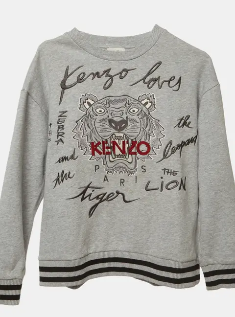 Kenzo Kids Grey Tiger Logo Embroidered Cotton Sweatshirt 12Yrs
