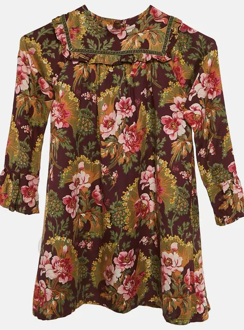 Kenzo Kids Burgundy Floral Print Crepe Ruffled Dress 6 Yrs