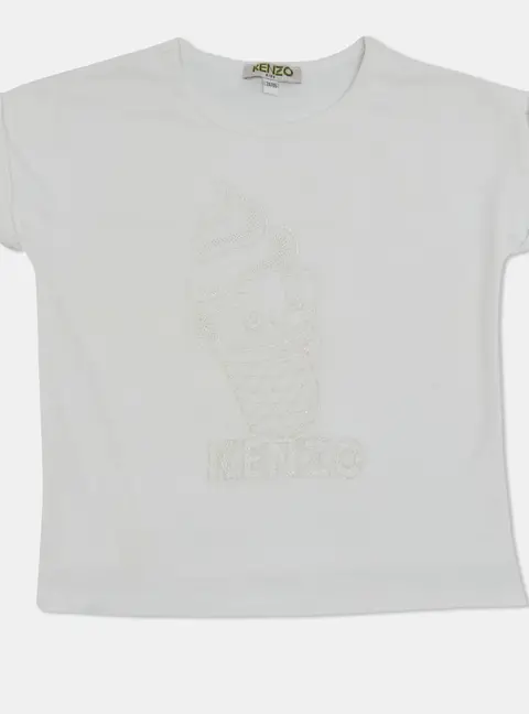Kenzo Kids White Jersey Embroidered Logo T-Shirt 2 Yrs