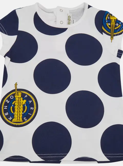 Kenzo Kids White/Blue Polka Dots Print Cotton Top 4Yrs