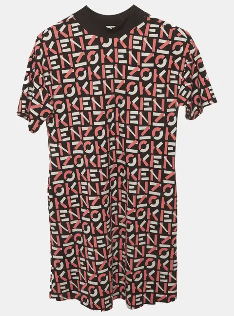 Kenzo Kids Black/Pink Monogram Print Jersey Dress  12Yrs