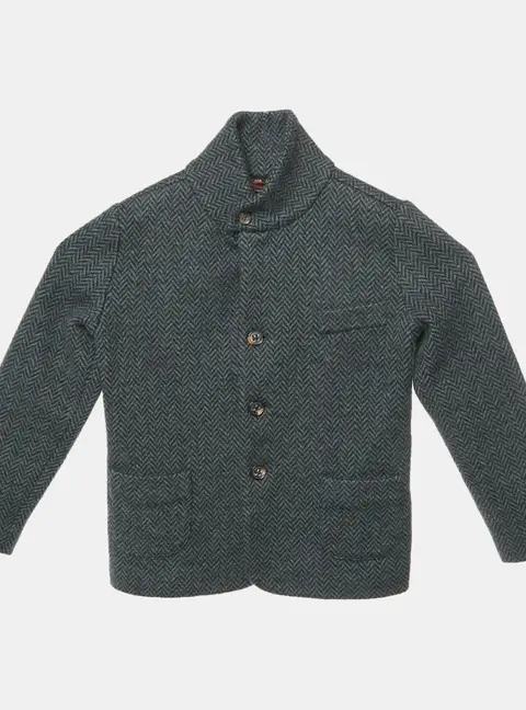 Loro Piana Navy Blue/Black Herringbone Wool Button Up Jacket 4 Yrs
