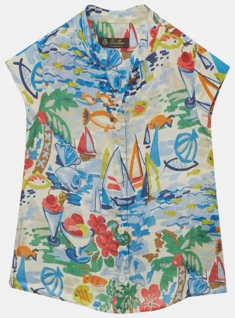 Loro Piana Kids Blue Printed Linen Shirt 4Yrs
