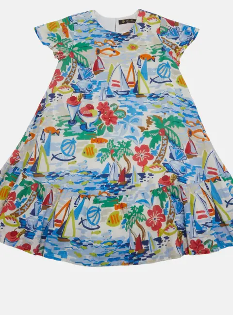 Loro Piana Multicolour Vacation Print Ruffle Dress 4Yrs