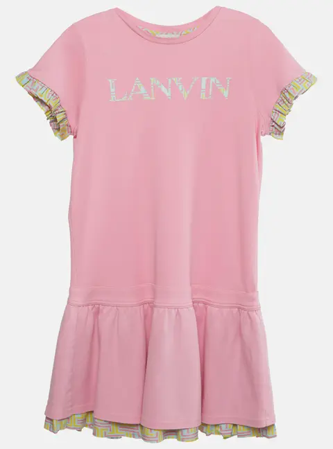 Lanvin Kids Pink Logo Print Cotton Dress 14 Yrs