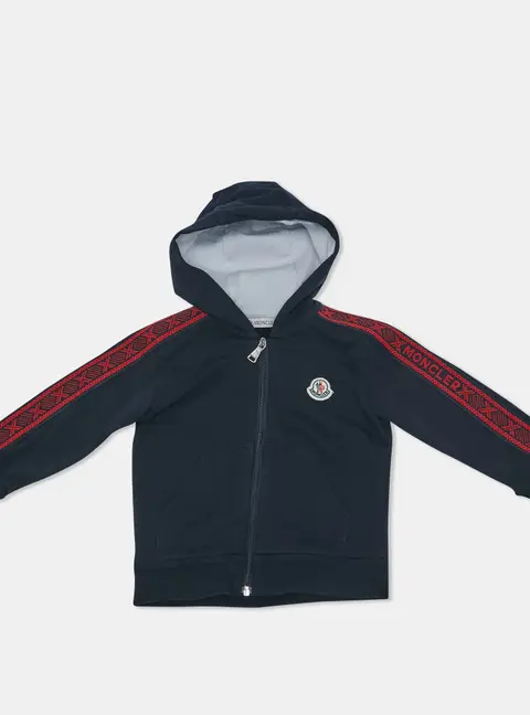 Moncler Kids Navy Blue Cotton Zip-Up Tape Trim Detail Sweatshirt 12-18 M
