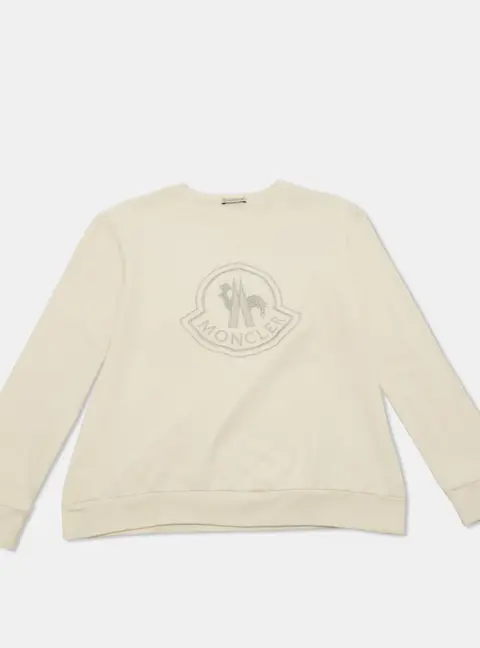 Moncler Cream Embroidered Cotton Long Sleeve T-Shirt 14 Yrs