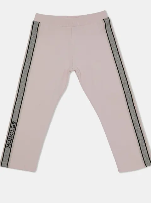 Moncler Kids Pink Cotton Knit Tape Trimmed Trackpants 2 Yrs