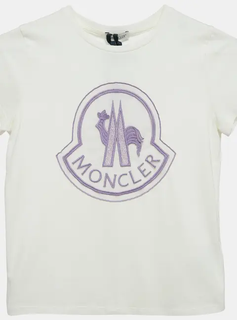 Moncler White Logo Applique Jersey T-Shirt 10 Yrs