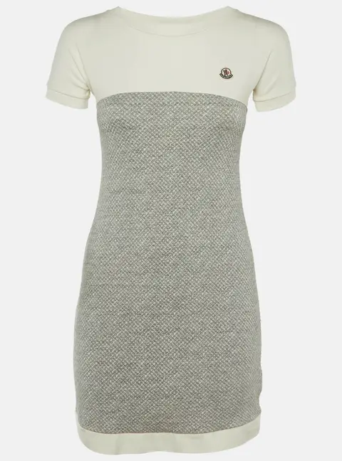 Moncler Kids Grey Textured Knit Midi Dress Size 12 Years