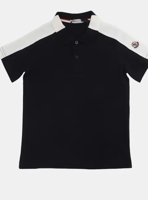 Moncler Navy Blue/White Collar Jersey Logo Patch Polo T-Shirt 5 Yrs