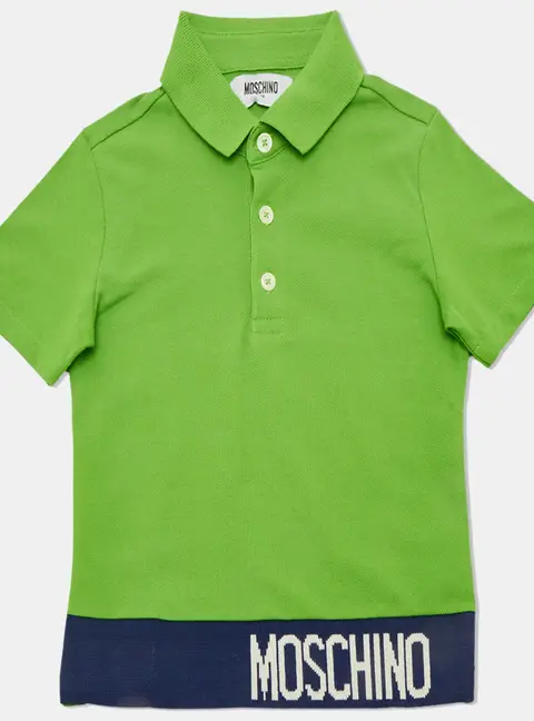 Moschino Kids Green Logo Intarsia Cotton Polo T-Shirt 4 Yrs