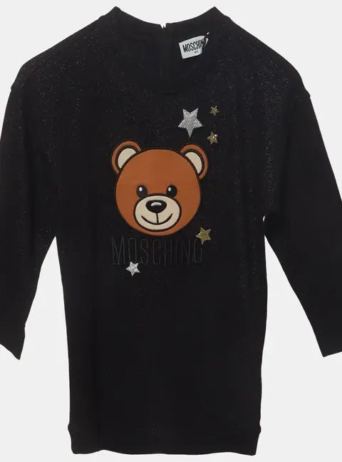 Moschino Kids Black Teddy Embroidered Lurex Jersey Dress 6Yrs