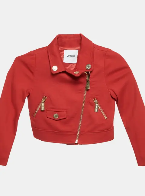 Moschino Kid Red Jersey Zip-Up Jacket 4 Yrs