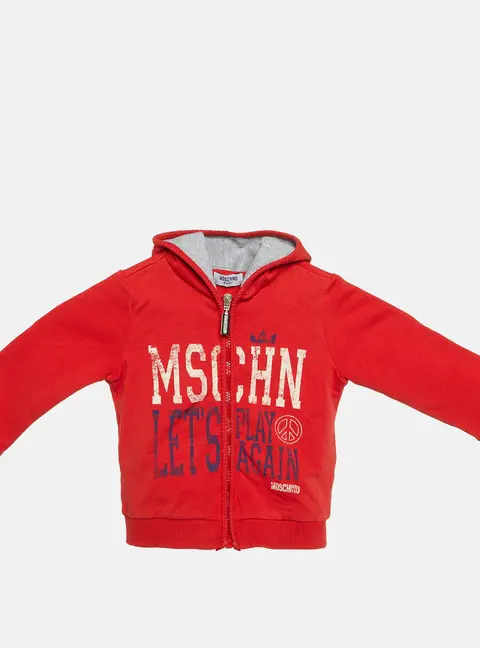 Moschino Baby Red Logo Print Cotton Hooded Jacket 9/12M