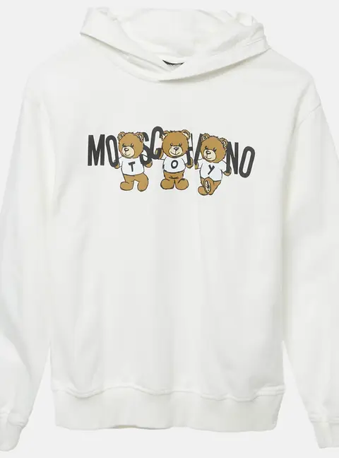 Moschino Teen White Teddy Print Cotton Hoodie 12Yrs