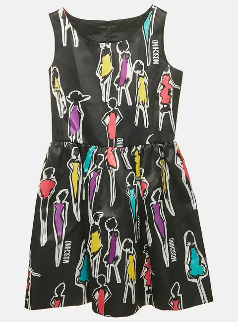 Moschino Black Printed Synthetic Sleeveless Dress 12 Yrs