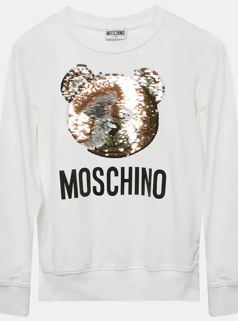 Moschino Teen White Sequin Teddy Bear Cotton Knit Sweatshirt 14 Years