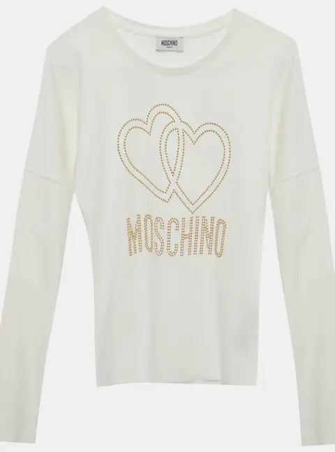 Moschino Teen White Cotton Knit Rhinestone Detail Top 14 Yrs