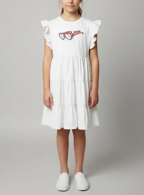 Moschino Teen White Logo Print Jersey Frilled Dress 14 Yrs