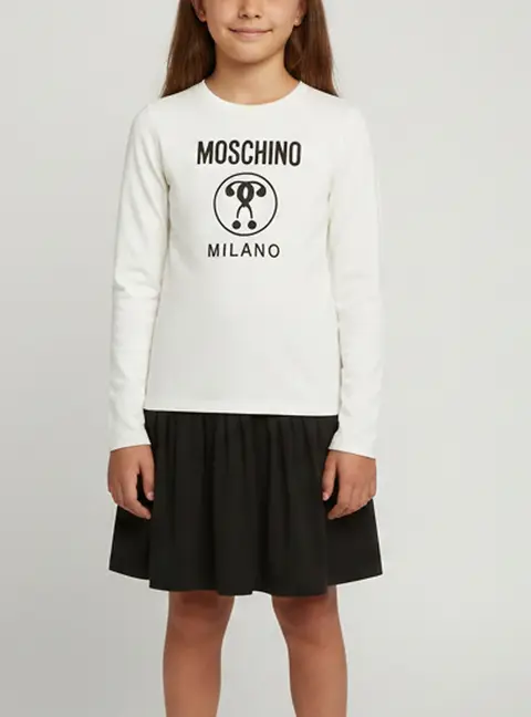 Moschino Teen White/Black Printed Jersey Long Sleeve Dress 14 Yrs