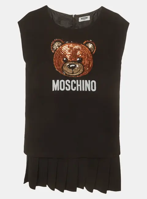 Moschino Teens Black Stretch Crepe Embroidered Sleeveless Dress 14 Yrs