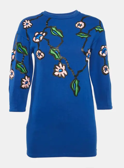 Marni Blue Floral Embroidered Cotton Knit Dress 8 Yrs