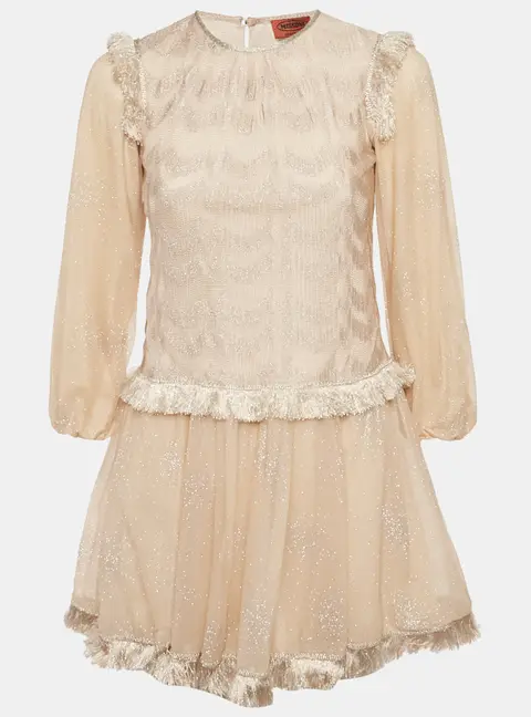 Missoni Kids Beige Lurex Knit and Tulle Dress 10Yrs