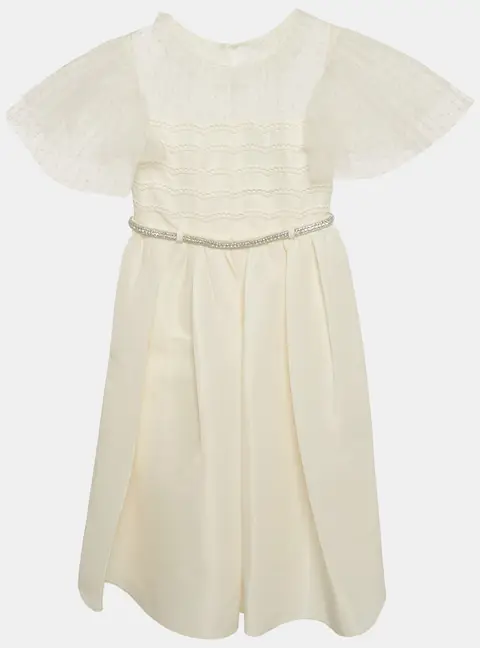 Self-Portrait Off-White Satin and Tulle Stud Belted Dress 3-4 Yrs