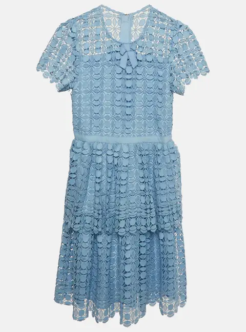 Self-Portrait Kids Blue Petal Lace Tiered Mini Dress 10-12Yrs