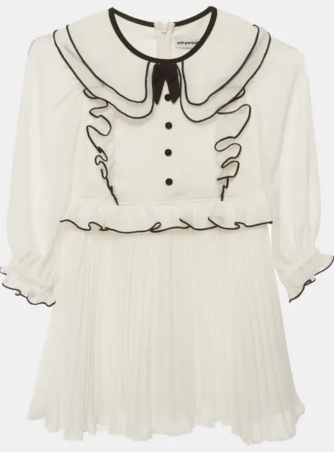 Self-Portrait Kids White Chiffon Pliss&eacute; Ruffled Dress 5-6 Yrs