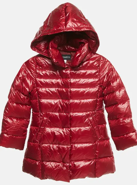 Simonetta Kids Dark Red Nylon Zip-Up Hooded Down Jacket 6 Yrs