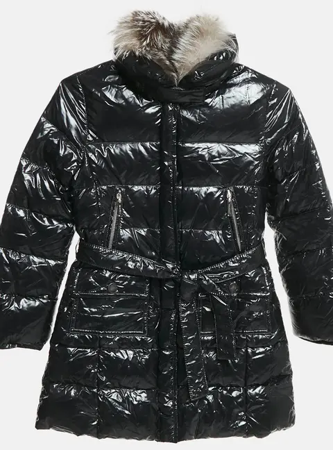 Simonetta Kids Black Nylon Detachable Fur Belted Down Jacket 8 Yrs
