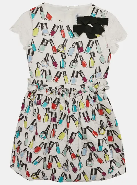 Simonetta White Jacquard Nail Paint Print Ruffled Sleeveless Dress 12 Yrs