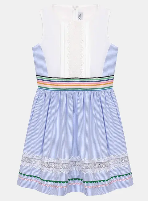 Simonetta Kids White/Blue Stripe Cotton Trimmed Sleeveless Dress 6 Yrs