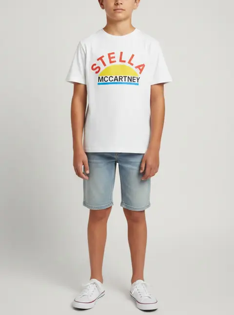 Stella McCartney Kids White Sun Logo Graphic Jersey T-Shirt 14 Yrs