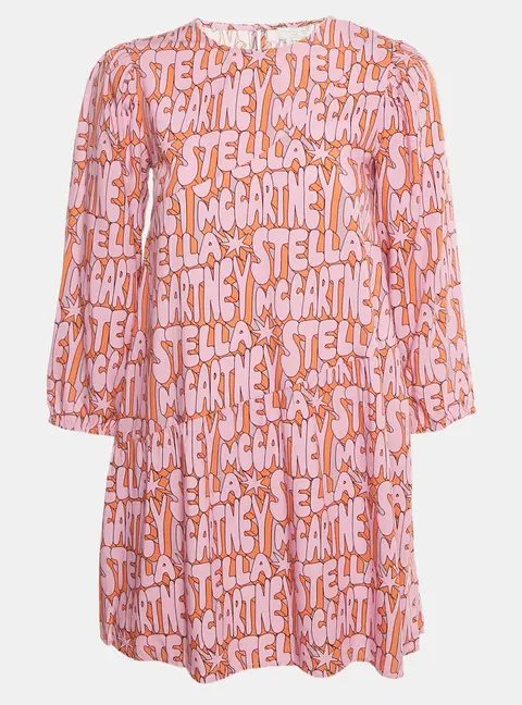 Stella McCartney Kids Pink Logo Printed Viscose Blend Short Dress 12 Yrs
