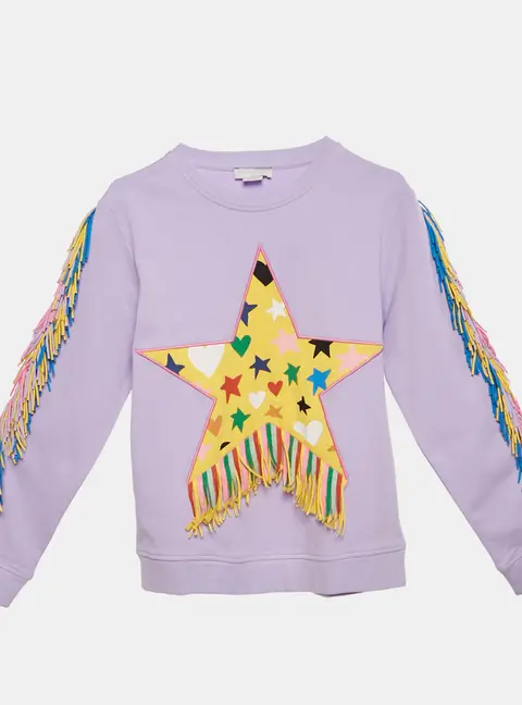 Stella McCartney Kids Purple Start Applique Cotton Tasseled Sweatshirt 12 Yrs
