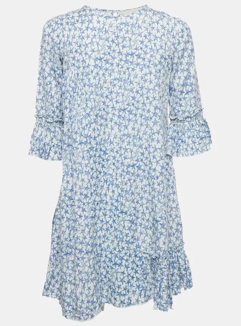 Stella McCartney Kids White Star Print Lyocell Ruffled Cuff Dress 14Yrs