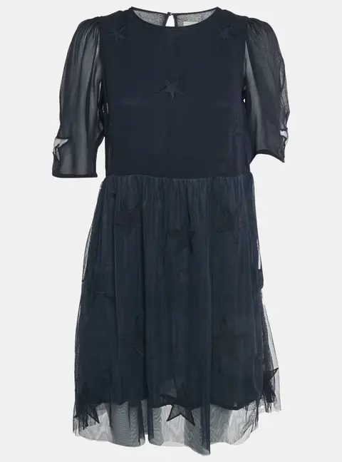 Stella McCartney Kids Navy Blue Star Embroidered Tulle Dress 14 Yrs