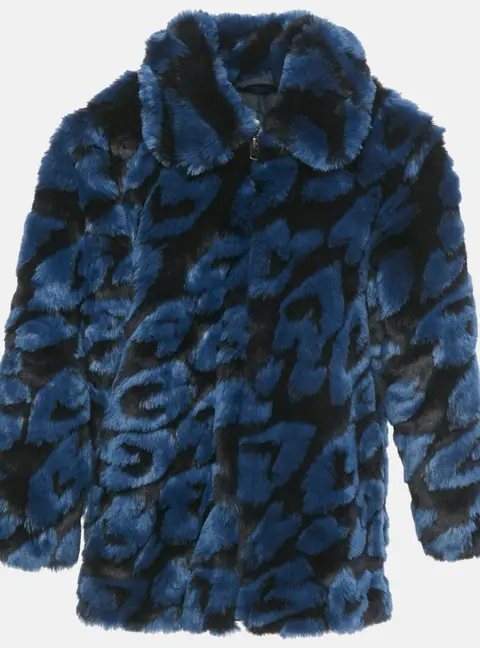 Stella McCartney Kids Blue Hearts Pattern Fur Zip-Up Jacket 8 Yrs