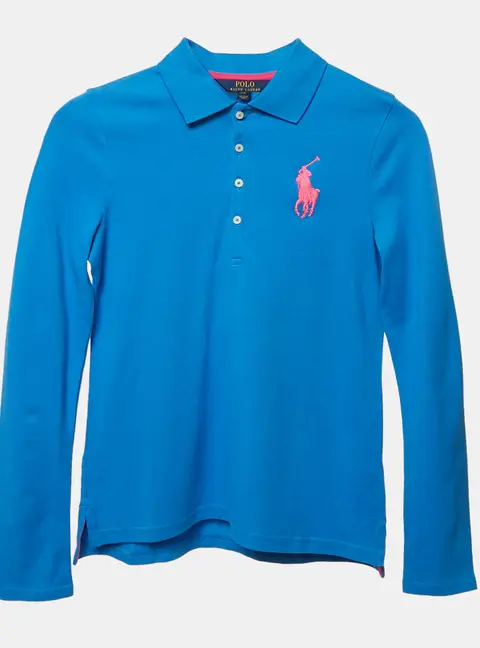 Polo Ralph Lauren Kids Blue Pique Long Sleeve Polo T-Shirt 12-14 Yrs