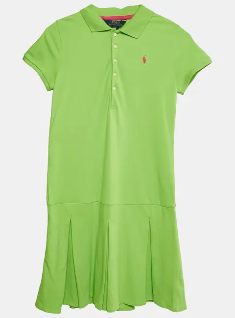 Polo Ralph Lauren Green Pique Cotton Pleated Polo Dress L 12-14 Yrs