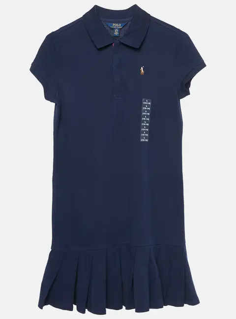 Polo Ralph Lauren Kids Blue Cotton Pique Pleated Polo Dress 12/14 Yrs