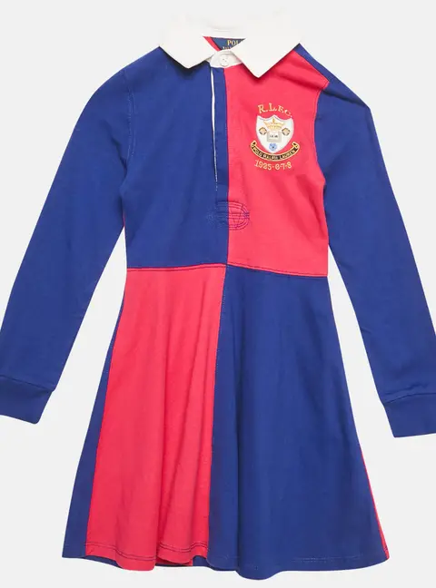 Polo Ralph Lauren Pink/Blue Rugby Applique Jersey Dress 7 Yrs
