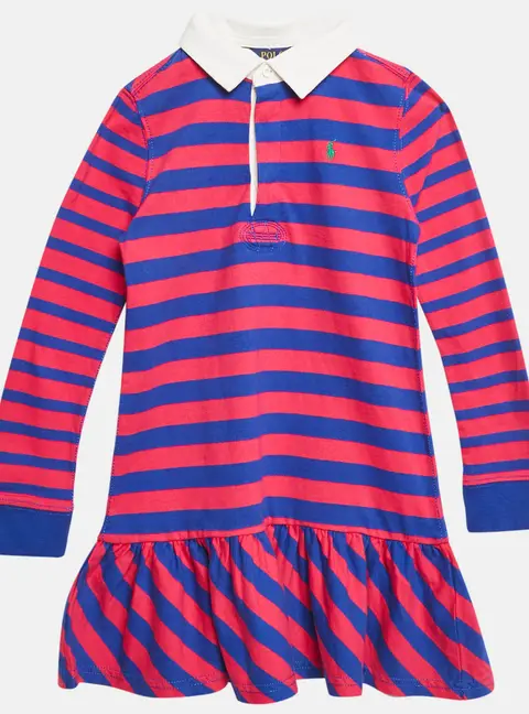 Polo Ralph Lauren Blue/ Pink Striped Jersey Pleated Polo Dress 6 Yrs