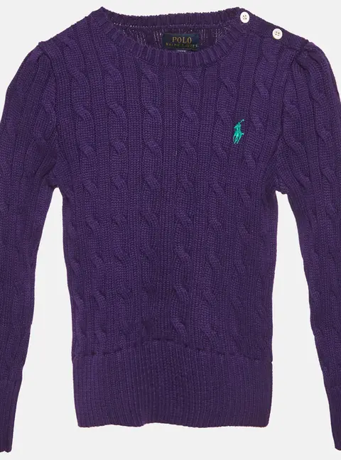 Polo Ralph Lauren Kids College Purple Cotton Cable Knit Sweater 3 Yrs